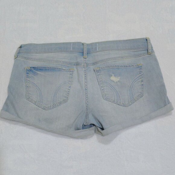 Hollister Distressed Denim Shorts–Light Wash Folded Hem Cutoffs | Size 7 W28 Y2K - Picture 4 of 7